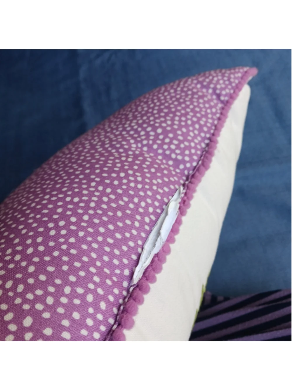 Contemporary Embroidered Bird Pillow Floral Purple Green 15x12 Polka Dot Decor